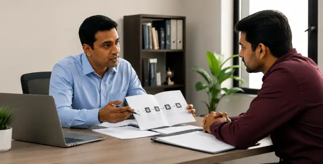Business professionals discussing in a modern office